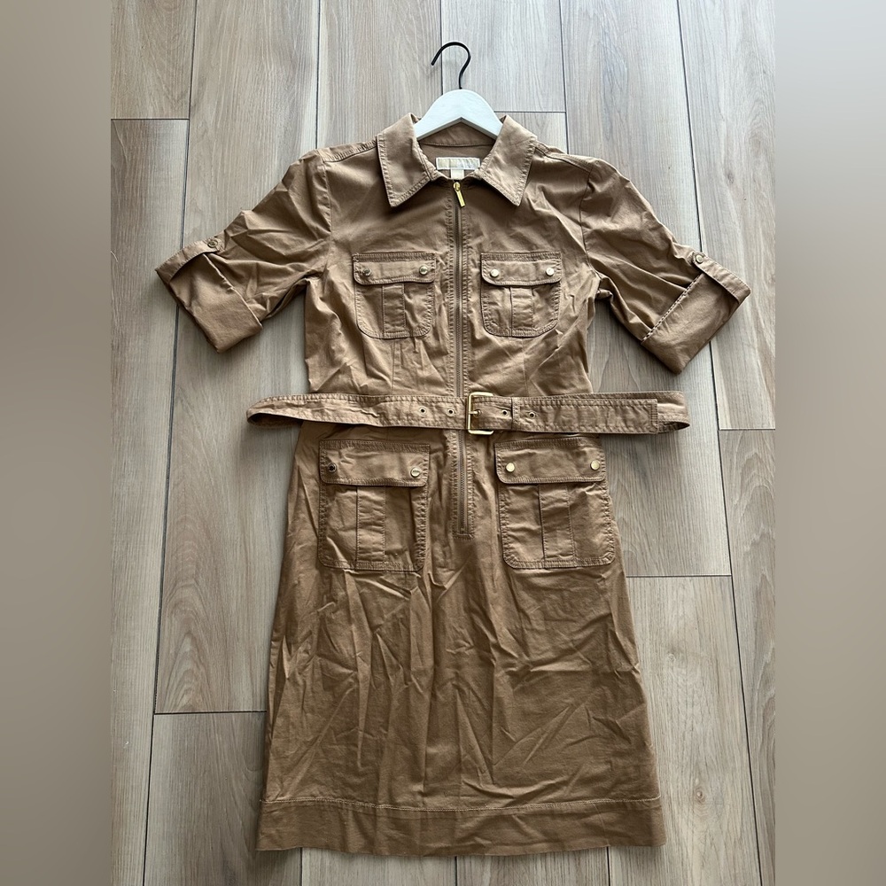Michael Kors Tan Belted Midi Dress